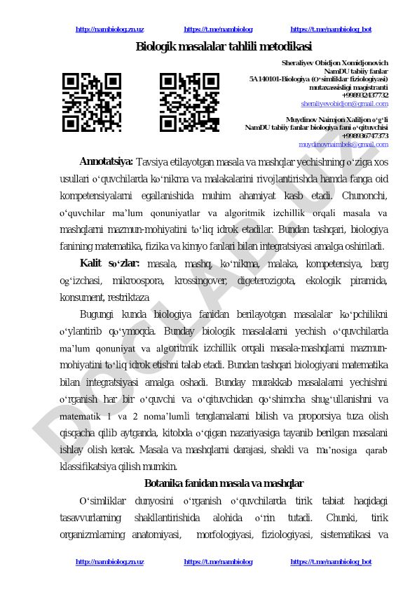 Biologik masalalar tahlili metodikasi