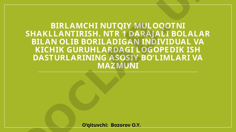 Birlamchi nutqiy muloqotni shakllantirish va NTR 1 darajali bolalar bilan logopedik ish