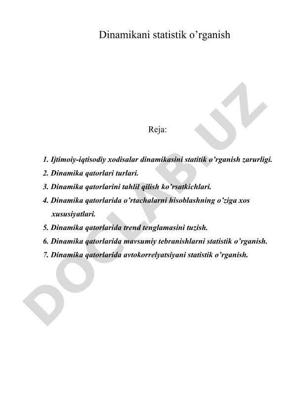 Dinamikani statistik o’rganish