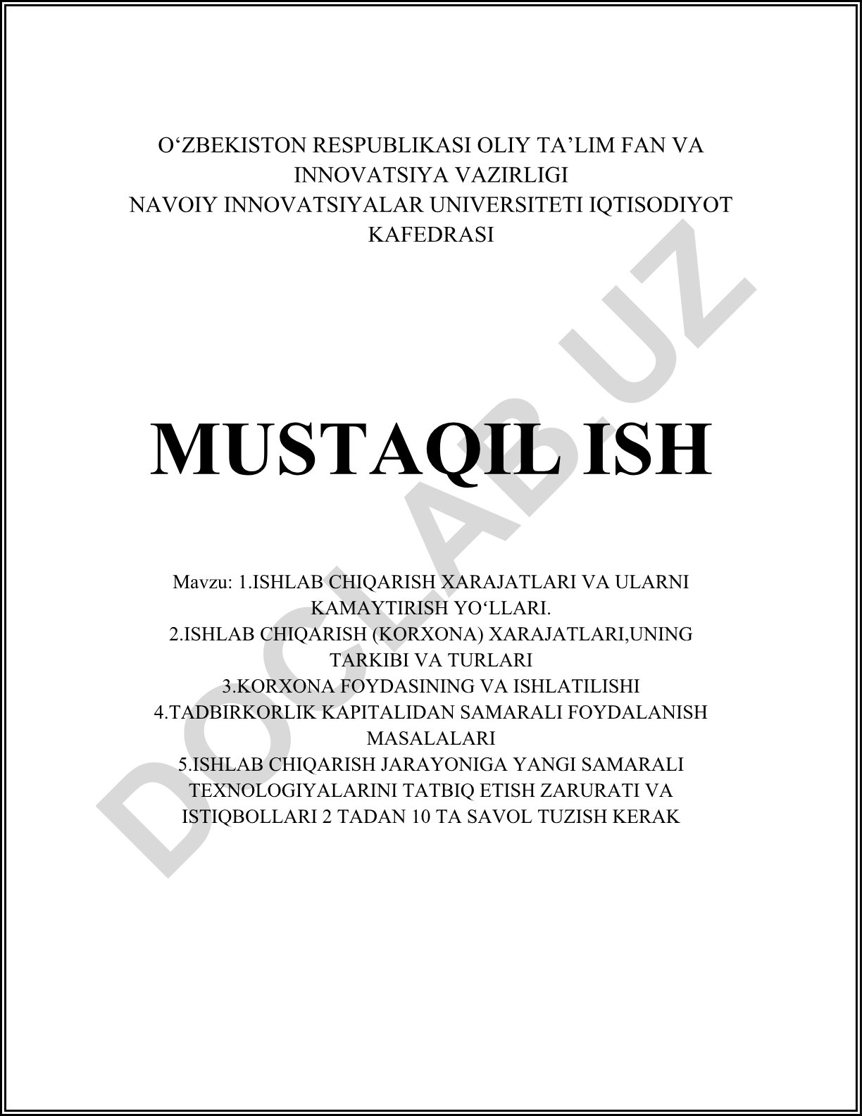 Ishlab chiqarish xarajatlari va ularni kamaytirish yo‘llari