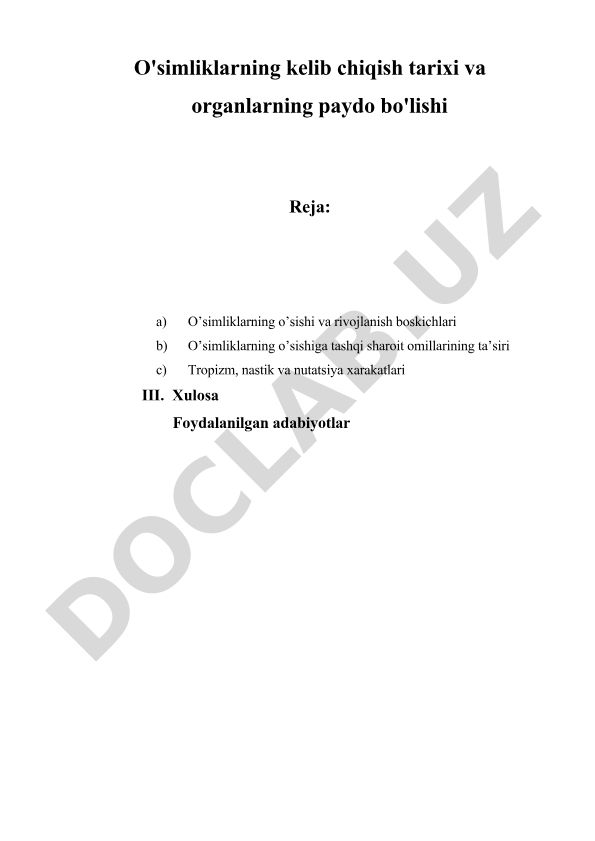 O'simliklarning o'sishi va rivojlanish bosqichlari
