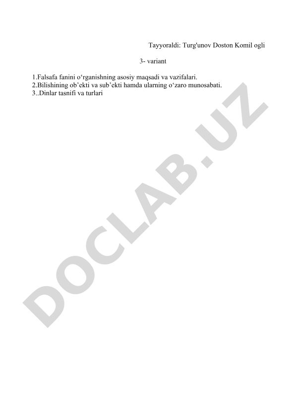 Falsafa fanining predmeti, muammolari va vazifalari