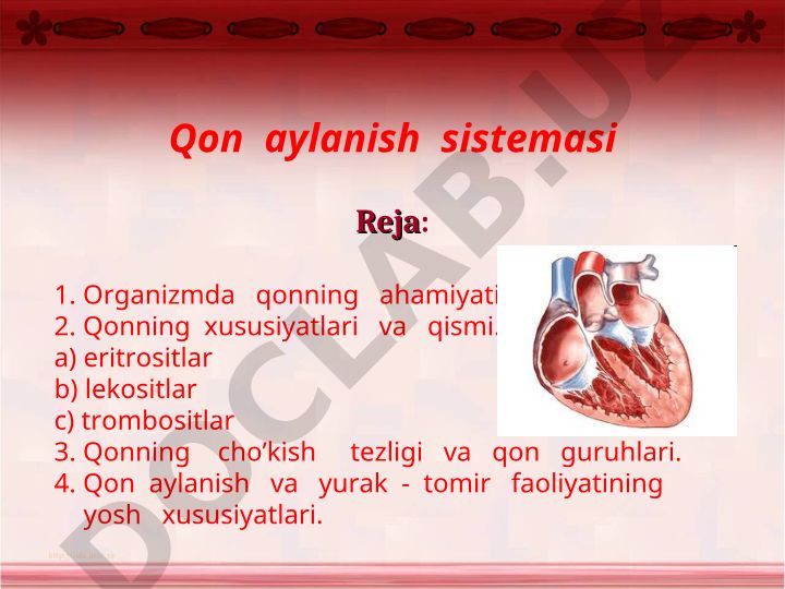Qon aylanish sistemasi va yurak-tomir faoliyati