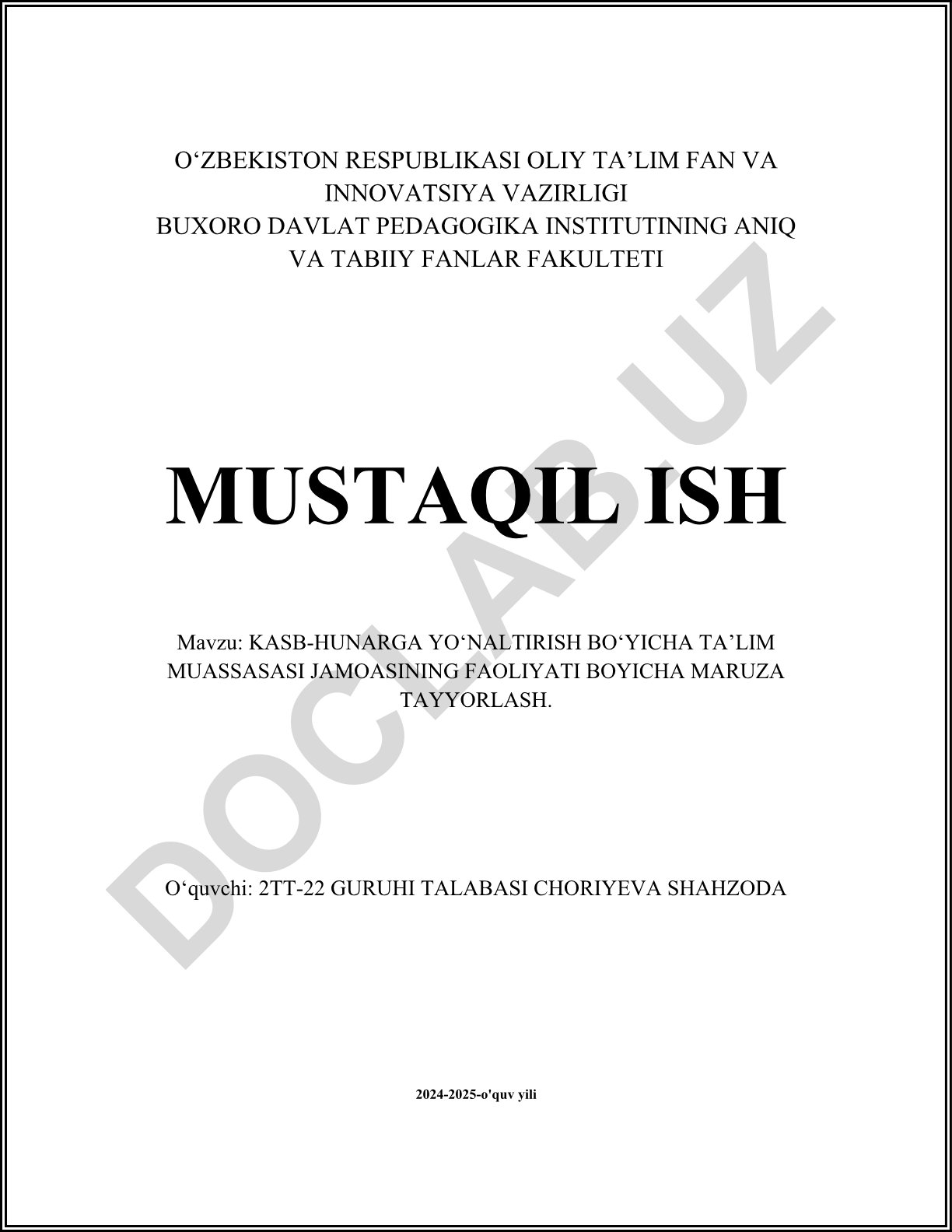 Kasb-hunarga yo'naltirish bo'yicha ta'lim muassasasi jamoasining faoliyati