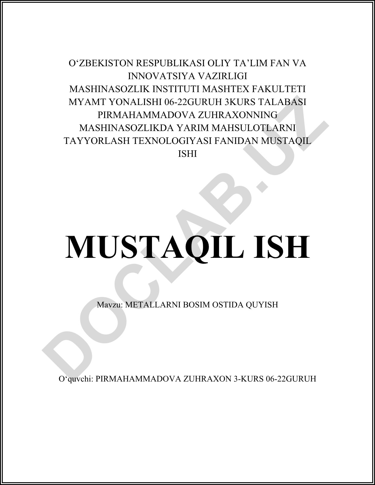 Metallarni bosim ostida quyish