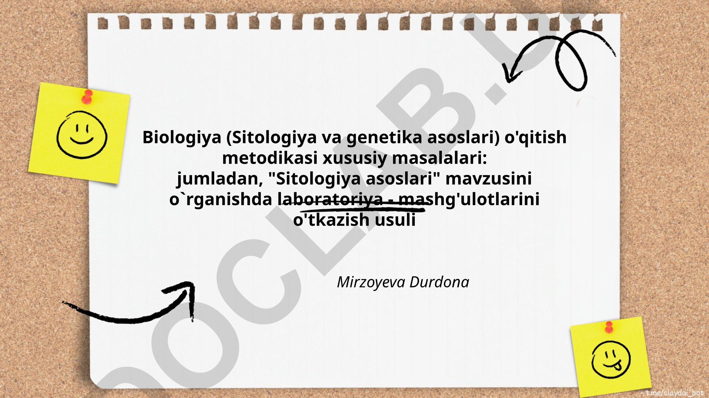 Sitologiya asoslari mavzusini o'rganishda laboratoriya mashg'ulotlarini o'tkazish usuli