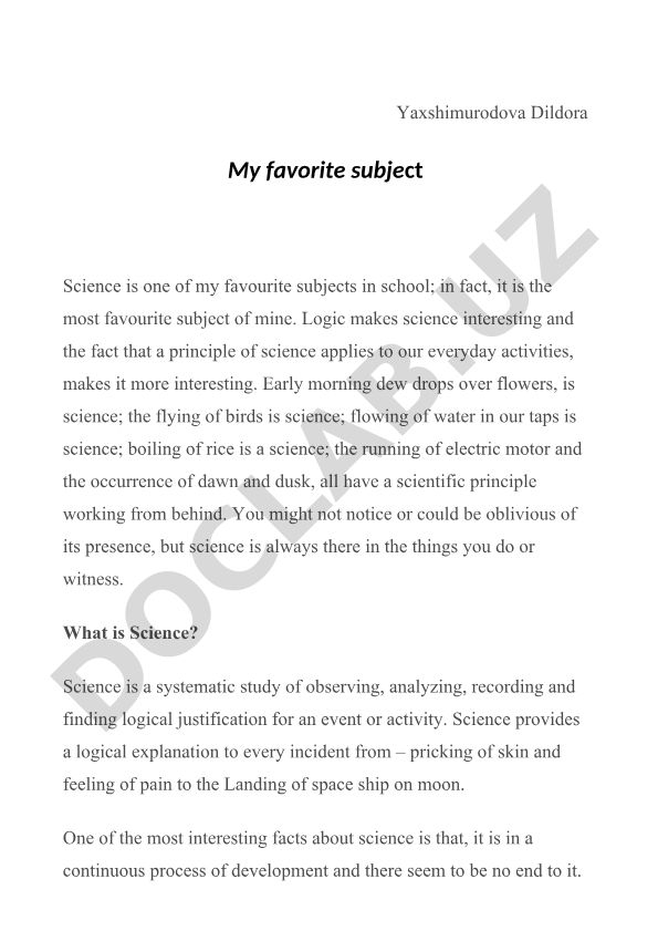 Science as a Favorite Subject and Its Everyday Applications