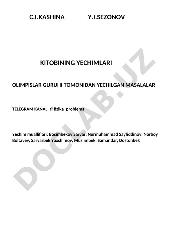 C.I. Kashina va Y.I. Sezonov kitobidan fizika masalalarining yechimlari