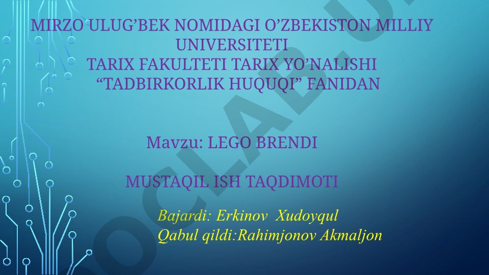 LEGO BRENDI MUSTAQIL ISH TAQDIMOTI