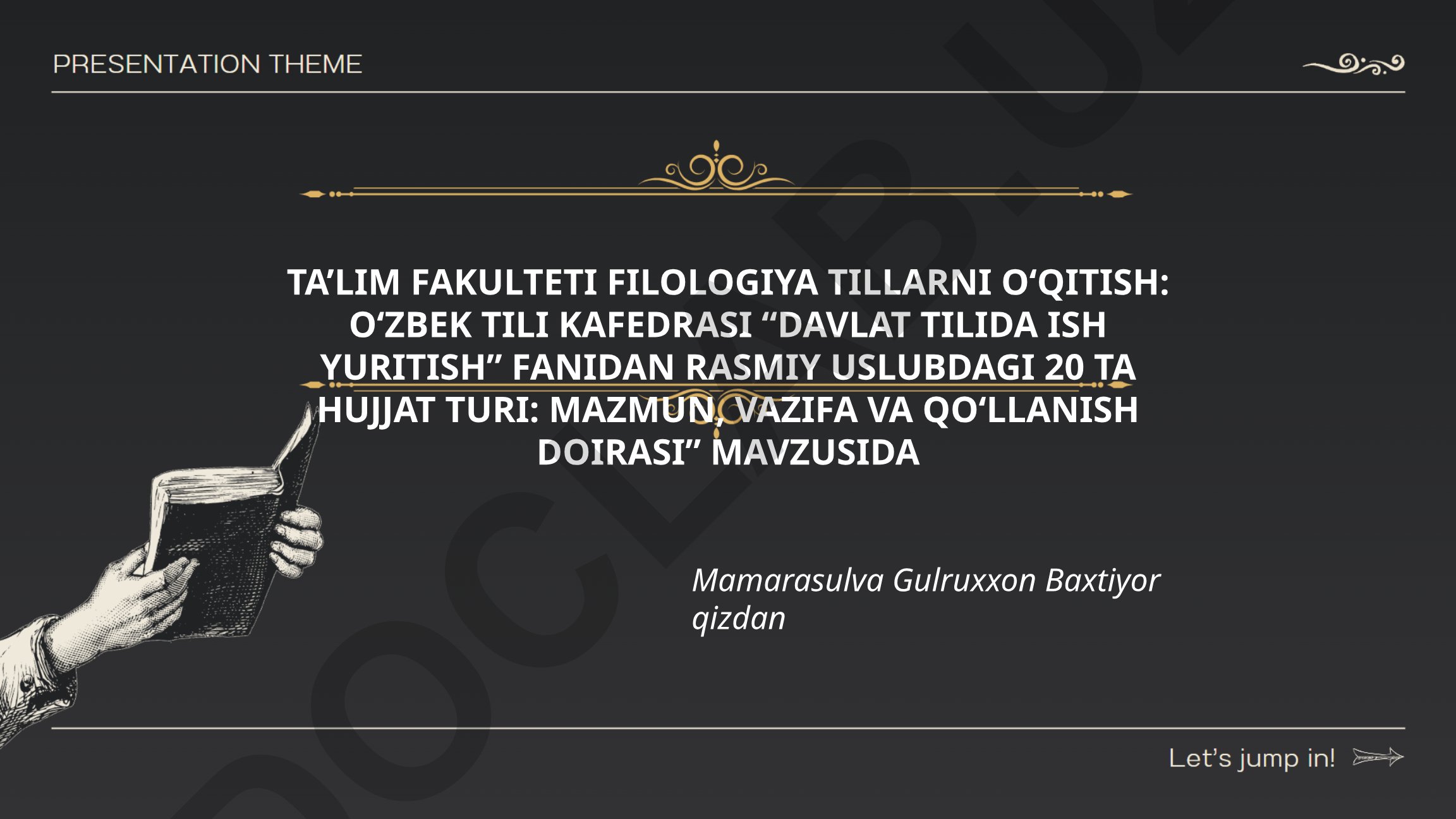 Davlat tilida ish yuritish fanidan rasmiy uslubdagi 20 ta hujjat turi