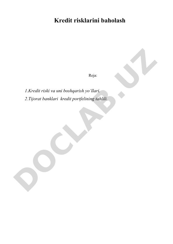 Kredit risklarini baholash va boshqarish