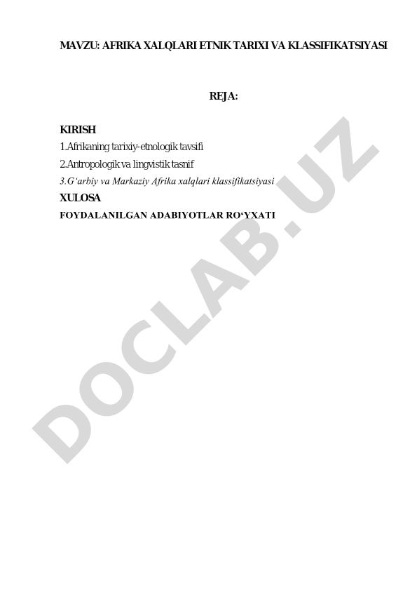 Afrika xalqlari etnik tarixi va klassifikatsiyasi