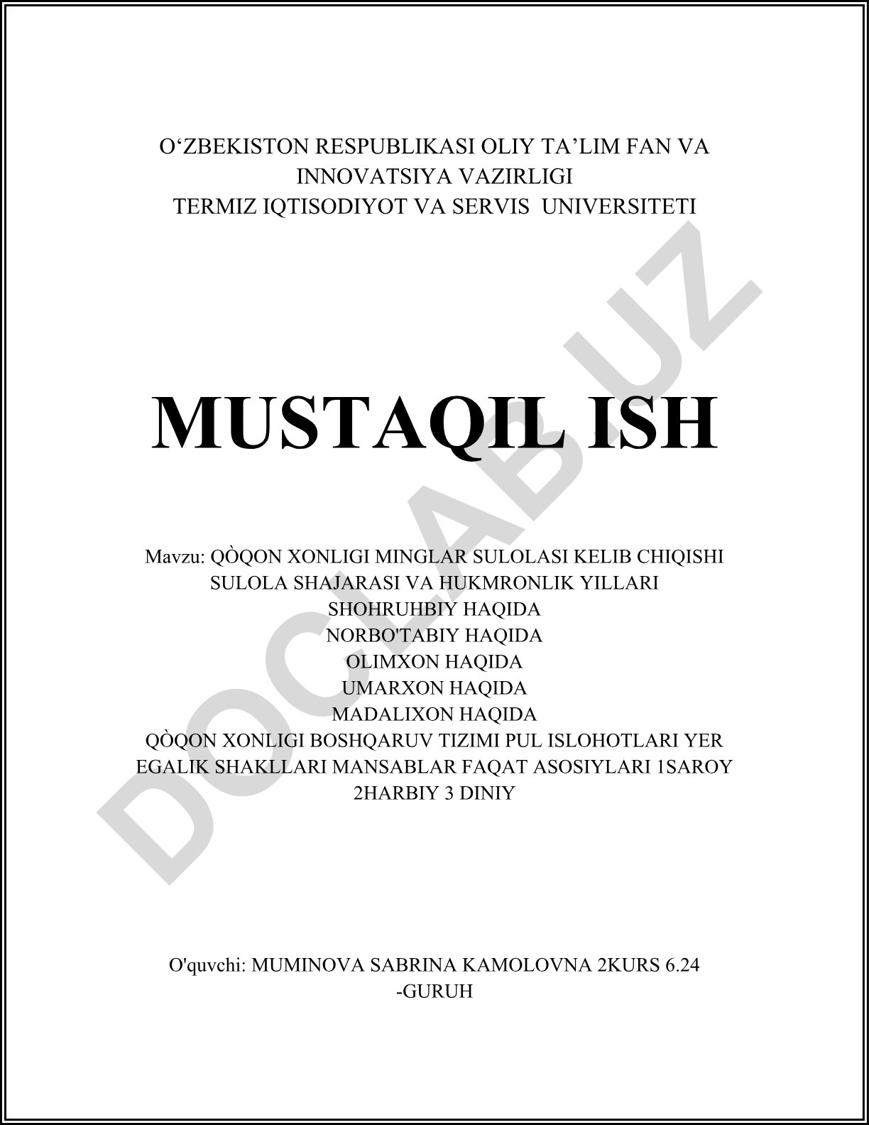 Qo'qon xonligi Minglar sulolasining kelib chiqishi, shajarasi va hukmronlik yillari