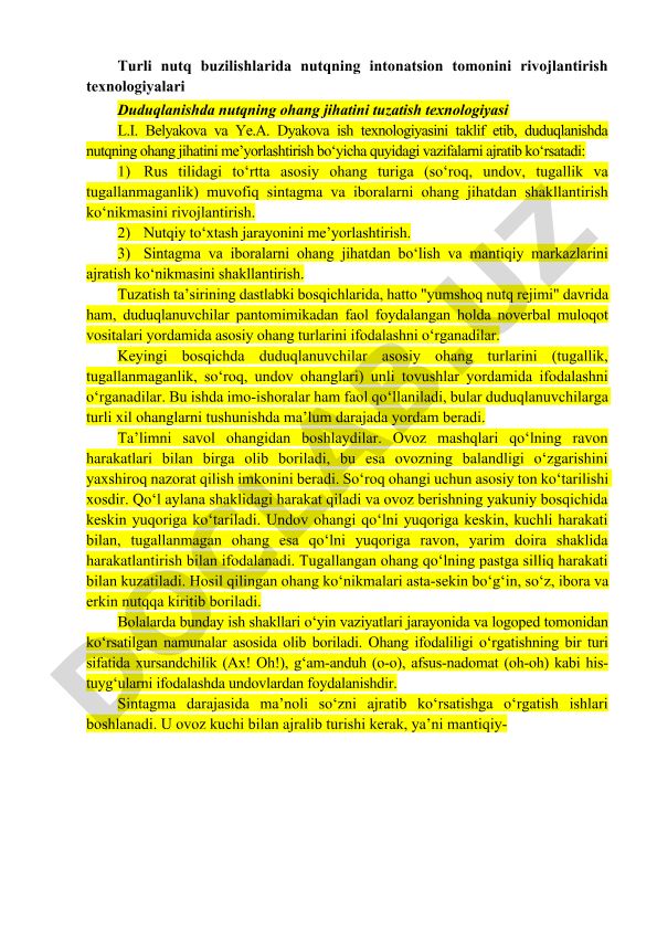 Duduqlanishda nutqning ohang jihatini tuzatish texnologiyasi