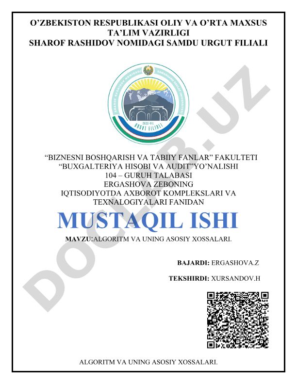 Algoritm va uning asosiy xossalari