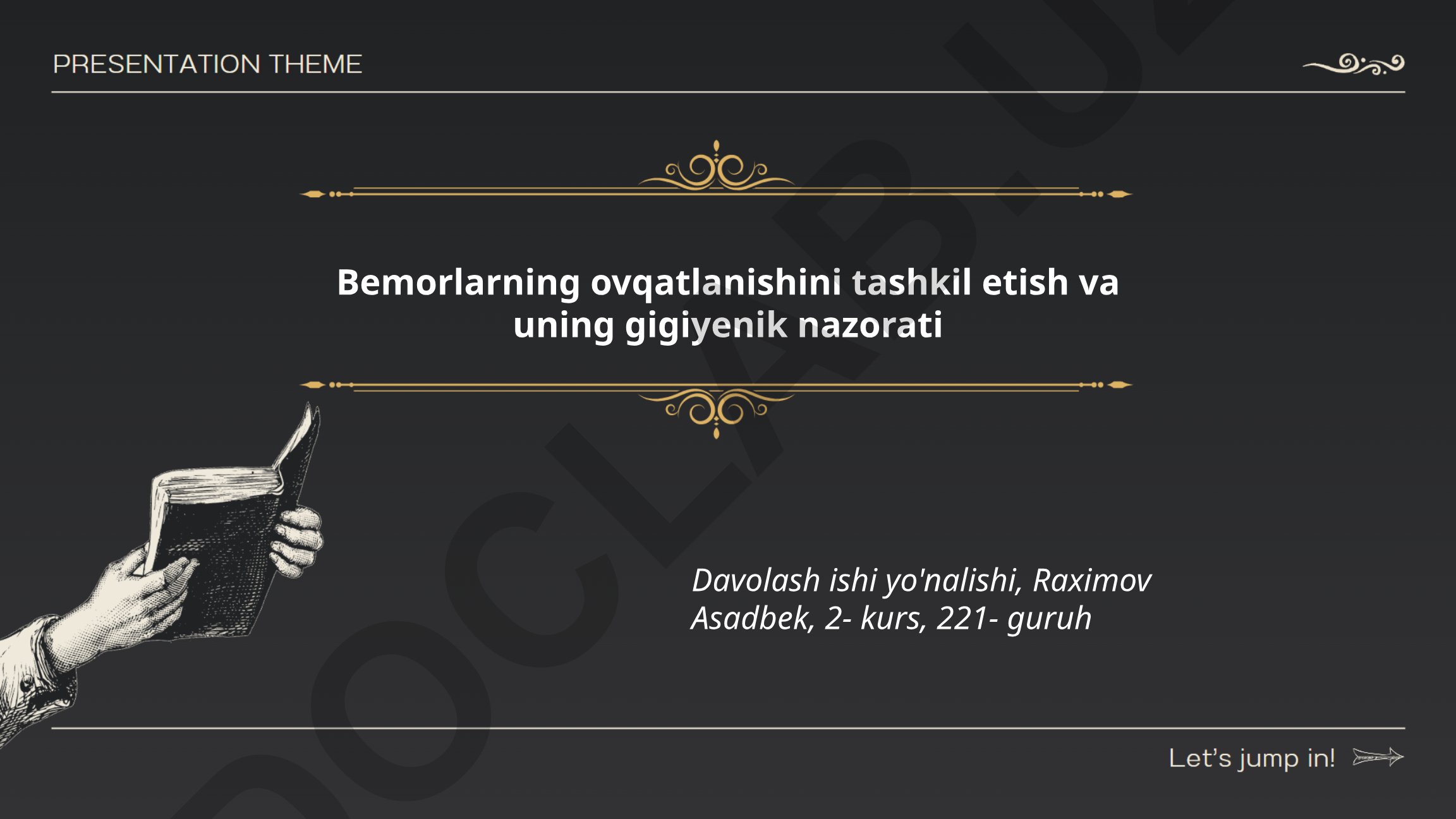 Bemorlarning ovqatlanishini tashkil etish va uning gigiyenik nazorati