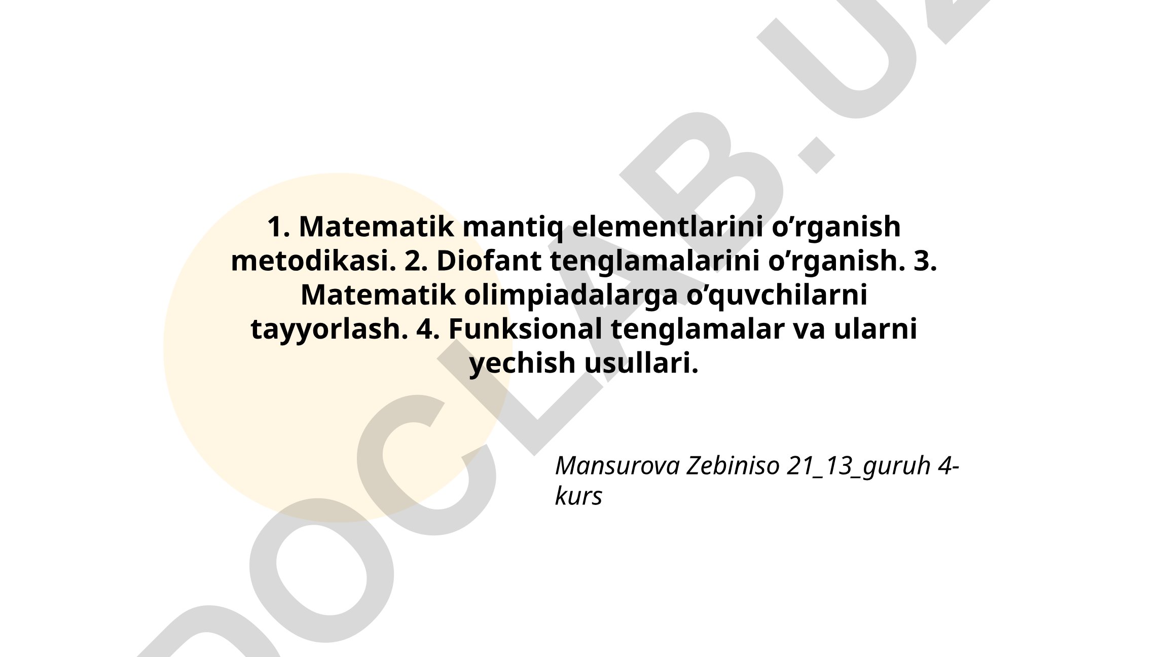 Matematik mantiq, Diofant tenglamalari, olimpiada tayyorlash va funksional tenglamalar