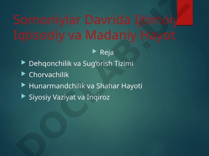 Somoniylar davrida ijtimoiy-iqtisodiy va madaniy hayot