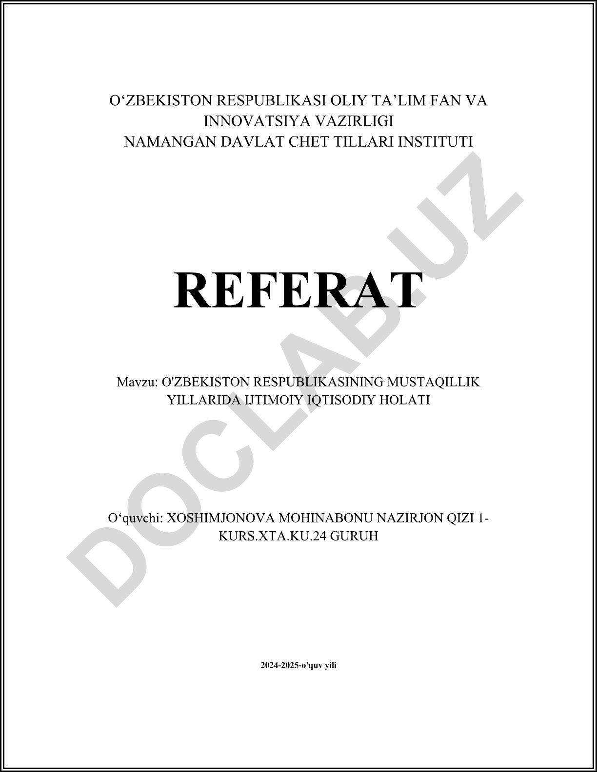 O'zbekiston Respublikasining mustaqillik yillarida ijtimoiy iqtisodiy holati
