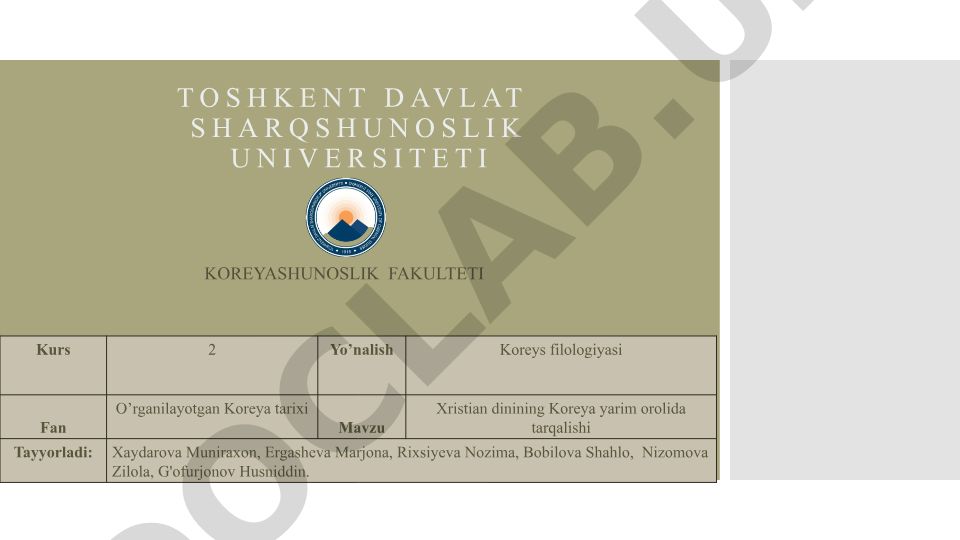 Xristian dinining Koreya yarim orolida tarqalishi