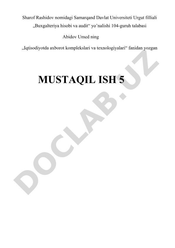 Axborotni saqlash, ishlov berish va himoyalashning zamonaviy texnologiyalari