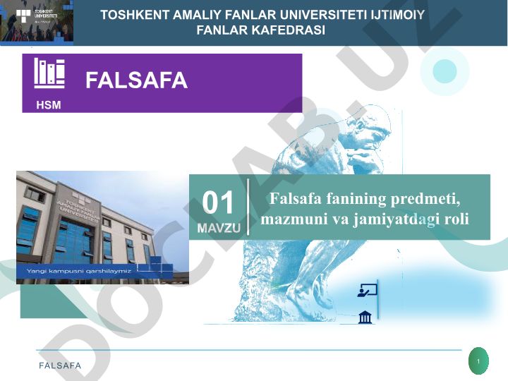 Falsafa fanining predmeti, mazmuni va jamiyatdagi roli