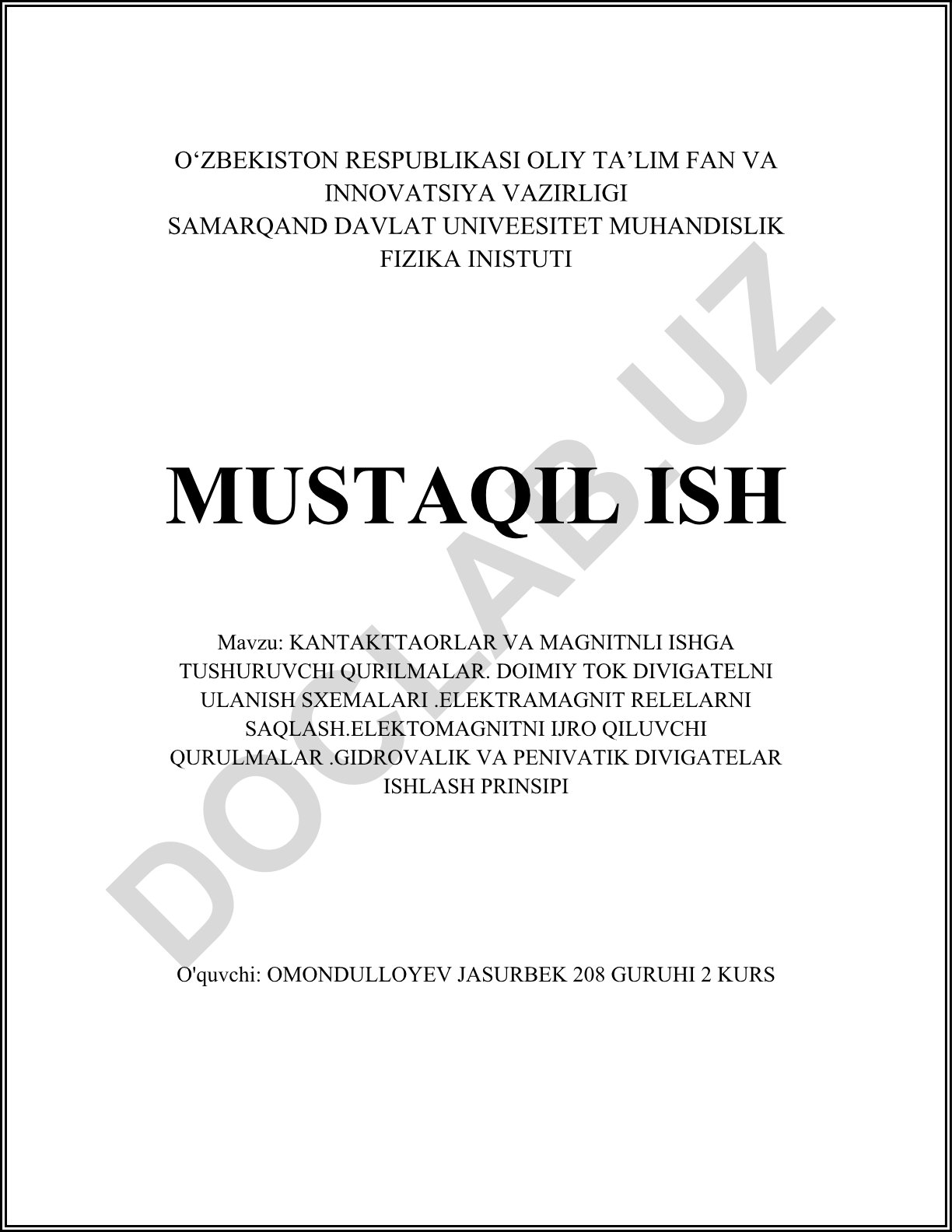 Kontaktatorlar va magnitli ishga tushuruvchi qurilmalar