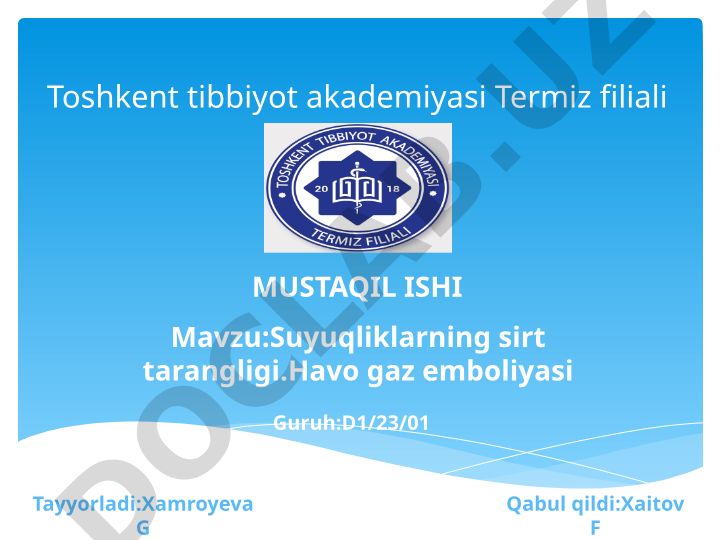 Suyuqliklarning sirt tarangligi va havo gaz emboliyasi