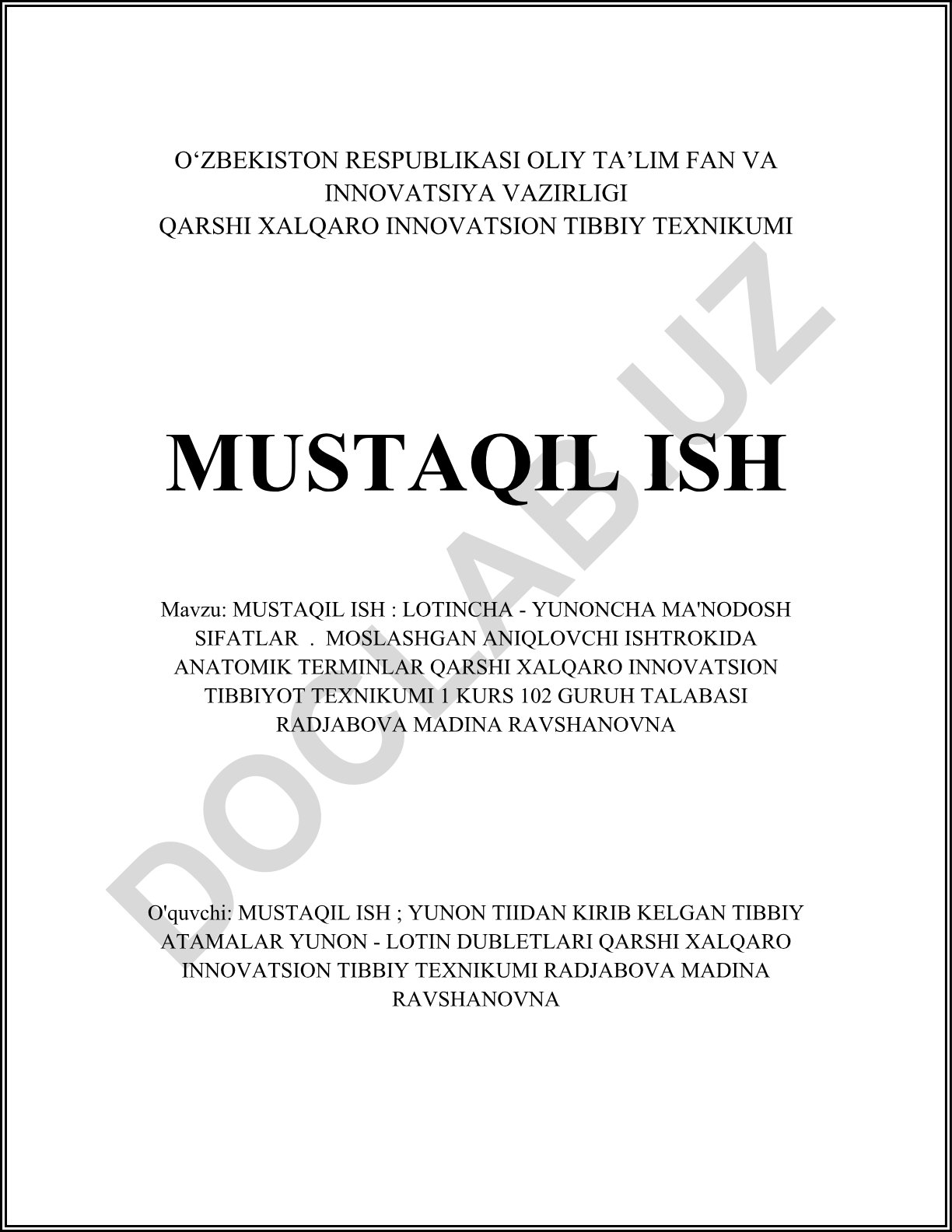 Lotincha va yunoncha ma'nodosh sifatlar va ularning anatomik terminlarda qo'llanilishi