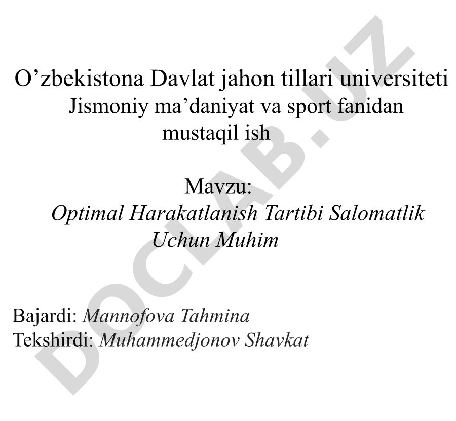 Optimal Harakatlanish Tartibi Salomatlik Uchun Muhim