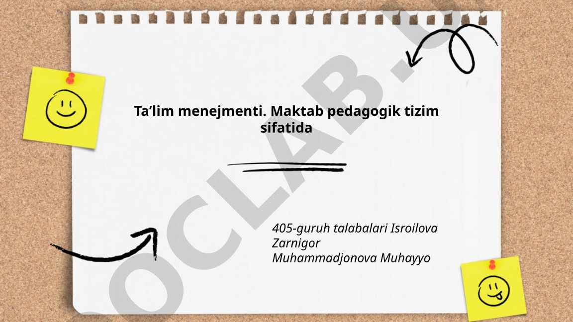 Ta'lim menejmenti va maktab pedagogik tizimi