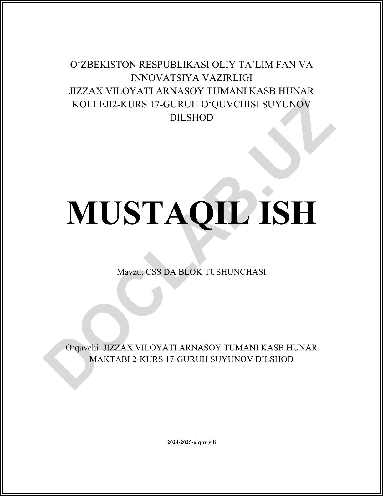 CSS da blok tushunchasi