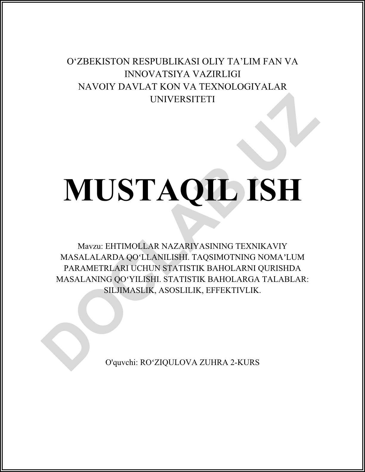 Ehtimollar nazariyasining texnikaviy masalalarda qoʻllanilishi