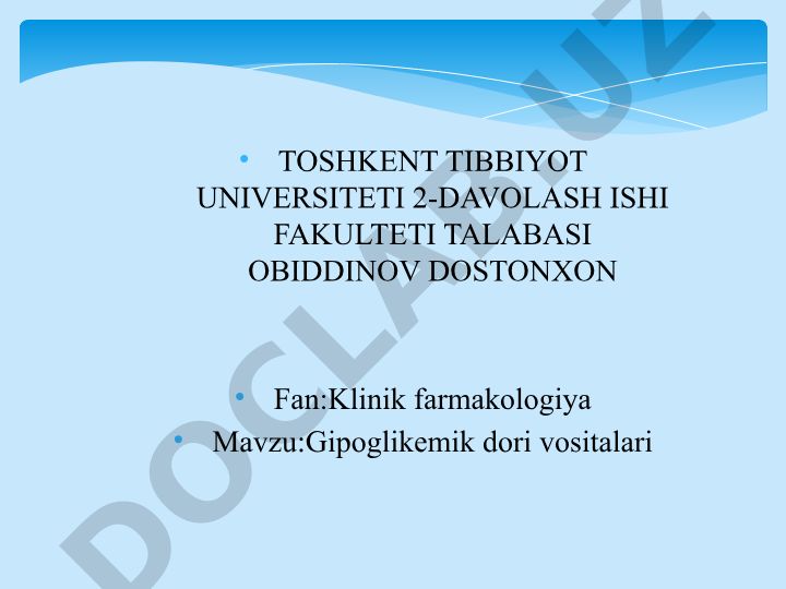 Gipoglikemik dori vositalari klinik farmakologiyasi