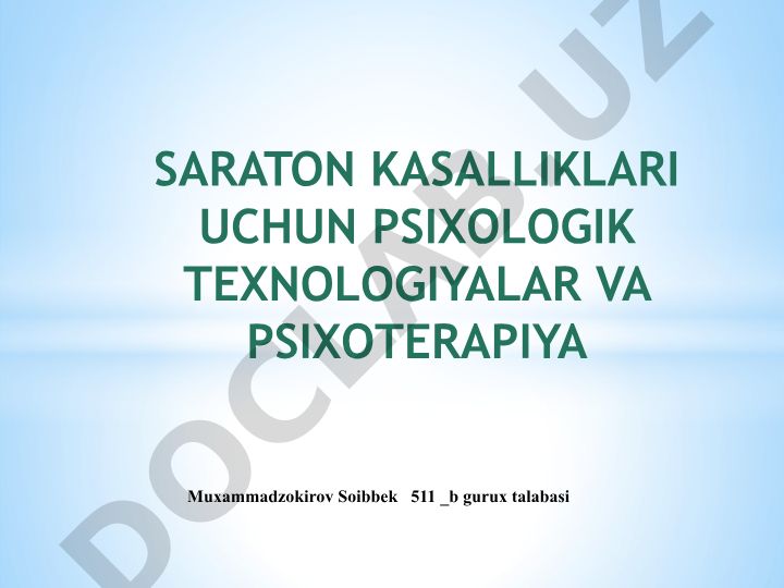 Saraton kasalliklari uchun psixologik texnologiyalar va psixoterapiya