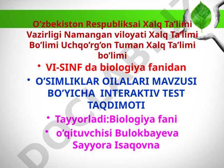 O'simliklar oilalari mavzusida interaktiv test