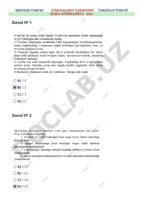 Tarixdan tomchi kuzgi attestatsiya - 2024