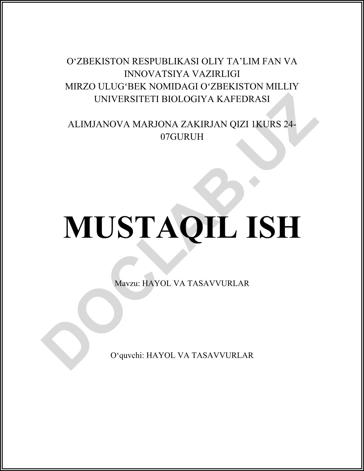 HAYOL VA TASAVVURLAR