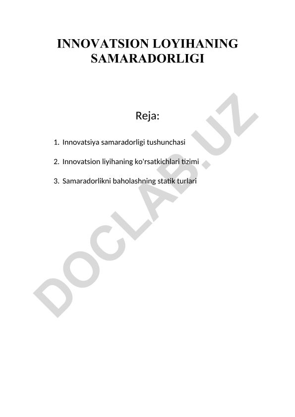 Innovatsion loyihalar samaradorligini baholash