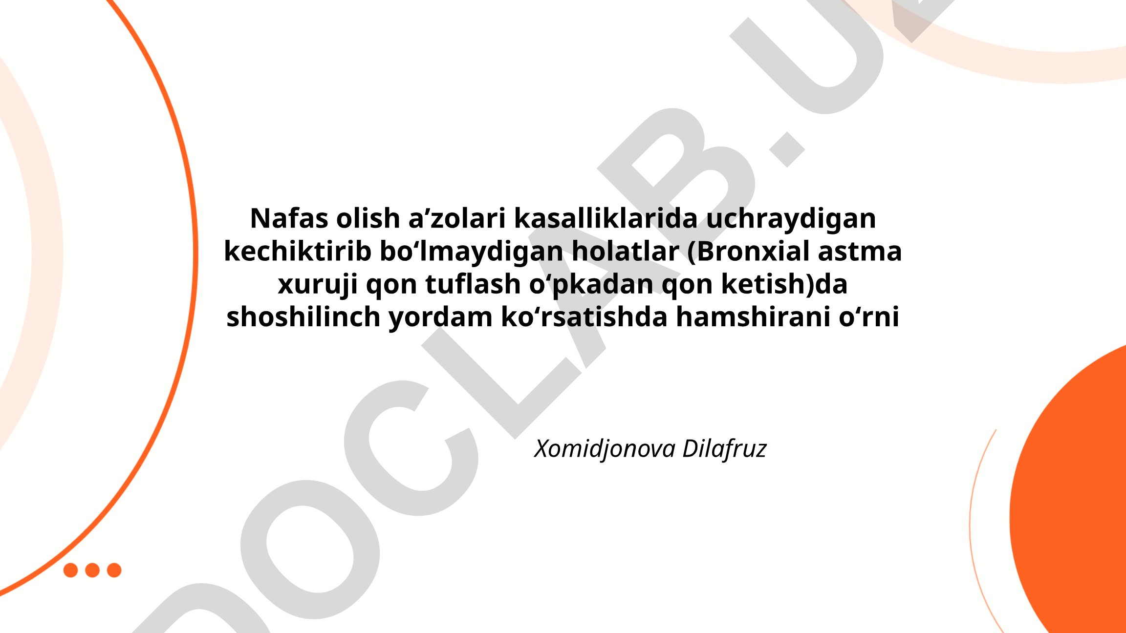 Nafas olish aʼzolari kasalliklarida kechiktirib boʻlmaydigan holatlarda shoshilinch yordam