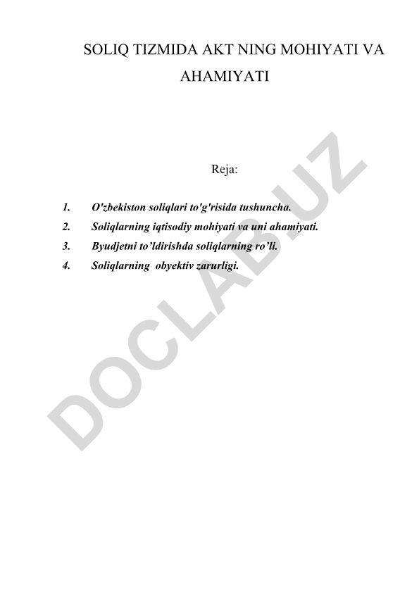 Soliq tizimida aktning mohiyati va ahamiyati