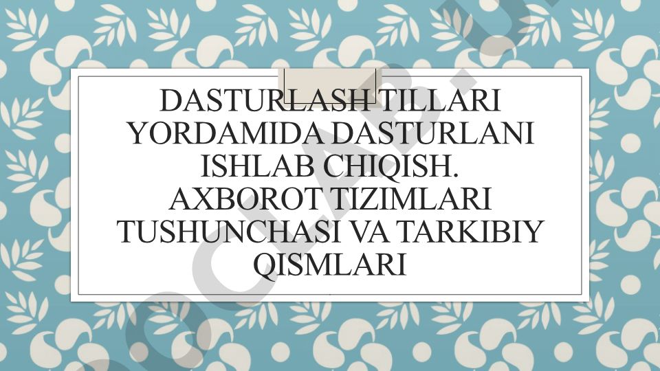 Dasturlash tillari va axborot tizimlari