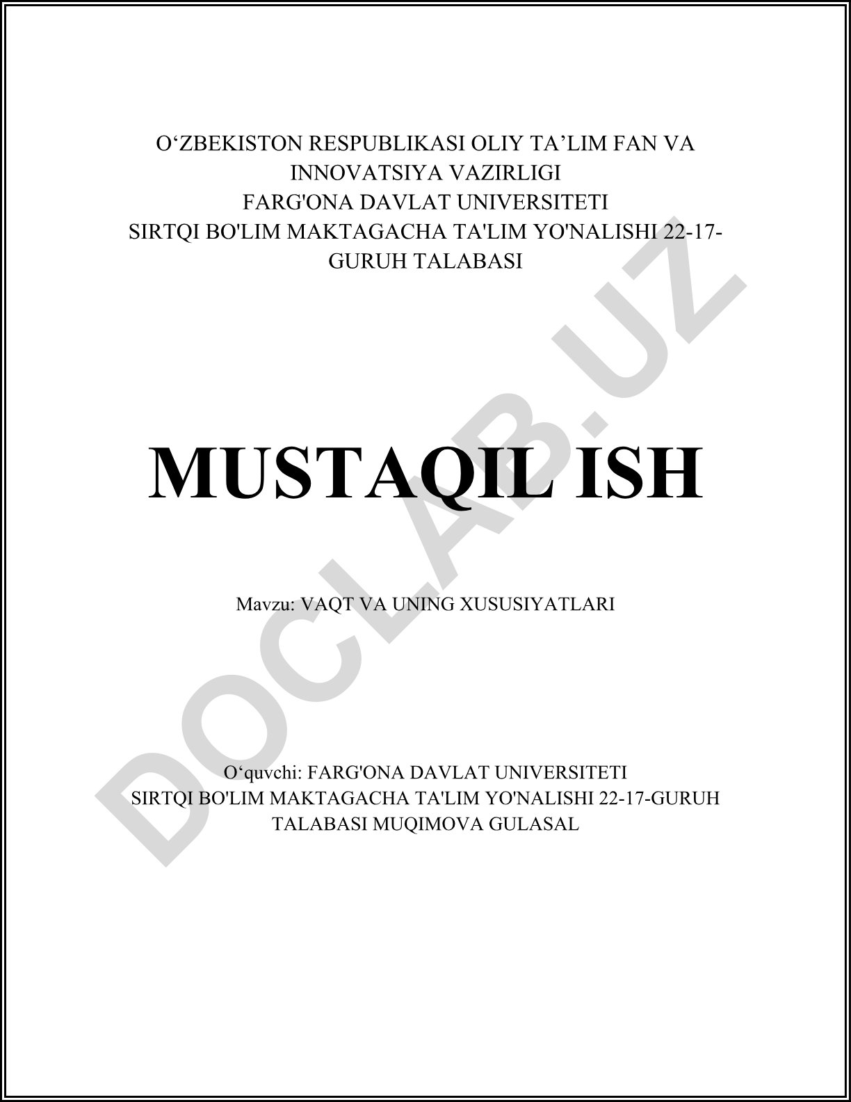 Vaqt va uning xususiyatlari