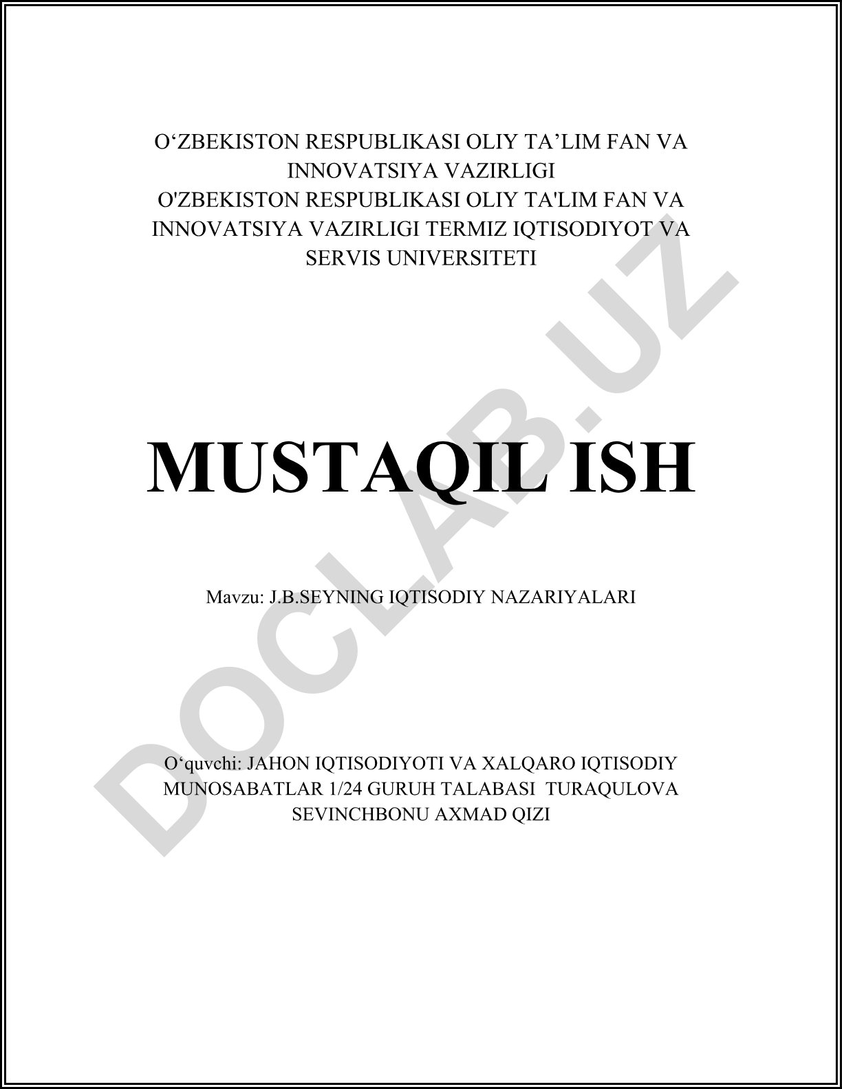 J.B.Seyning iqtisodiy nazariyalari