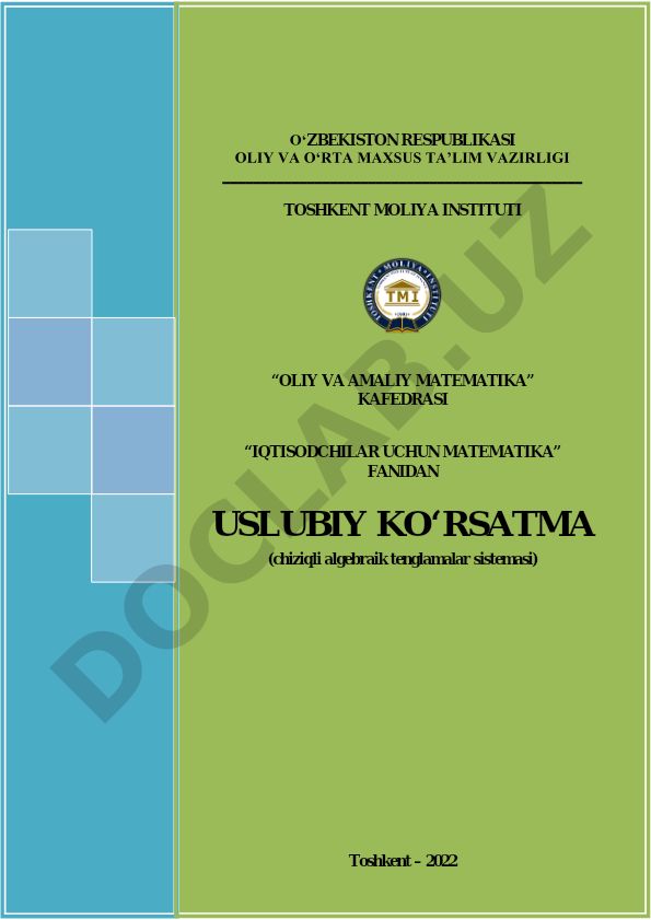 Iqtisodchilar uchun matematika fanidan uslubiy ko'rsatma
