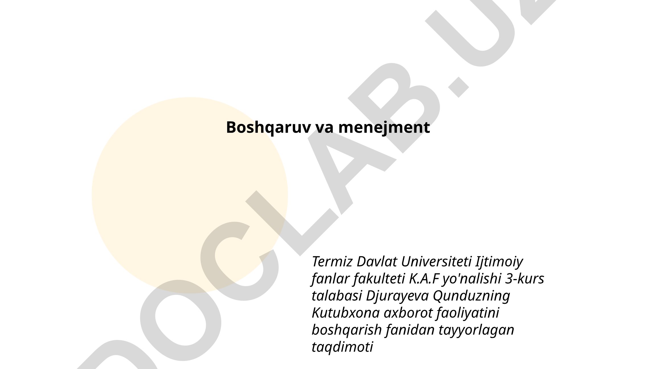 Kutubxona axborot faoliyatini boshqarish
