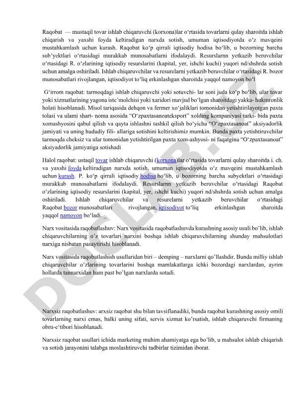 Raqobatning iqtisodiyotdagi ahamiyati va turlari