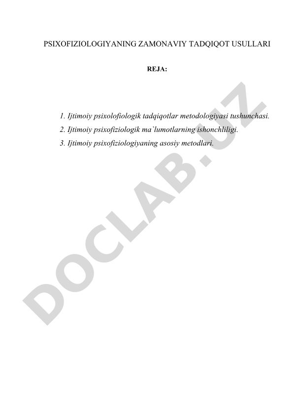 Ijtimoiy psixofiziologik tadqiqotlar metodologiyasi