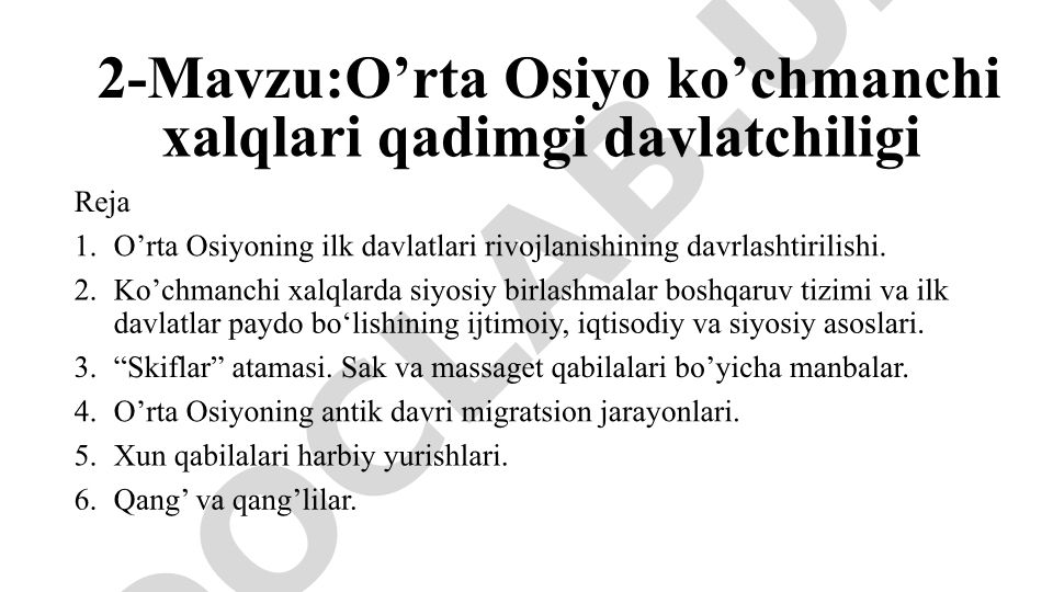 O’rta Osiyo ko’chmanchi xalqlari qadimgi davlatchiligi