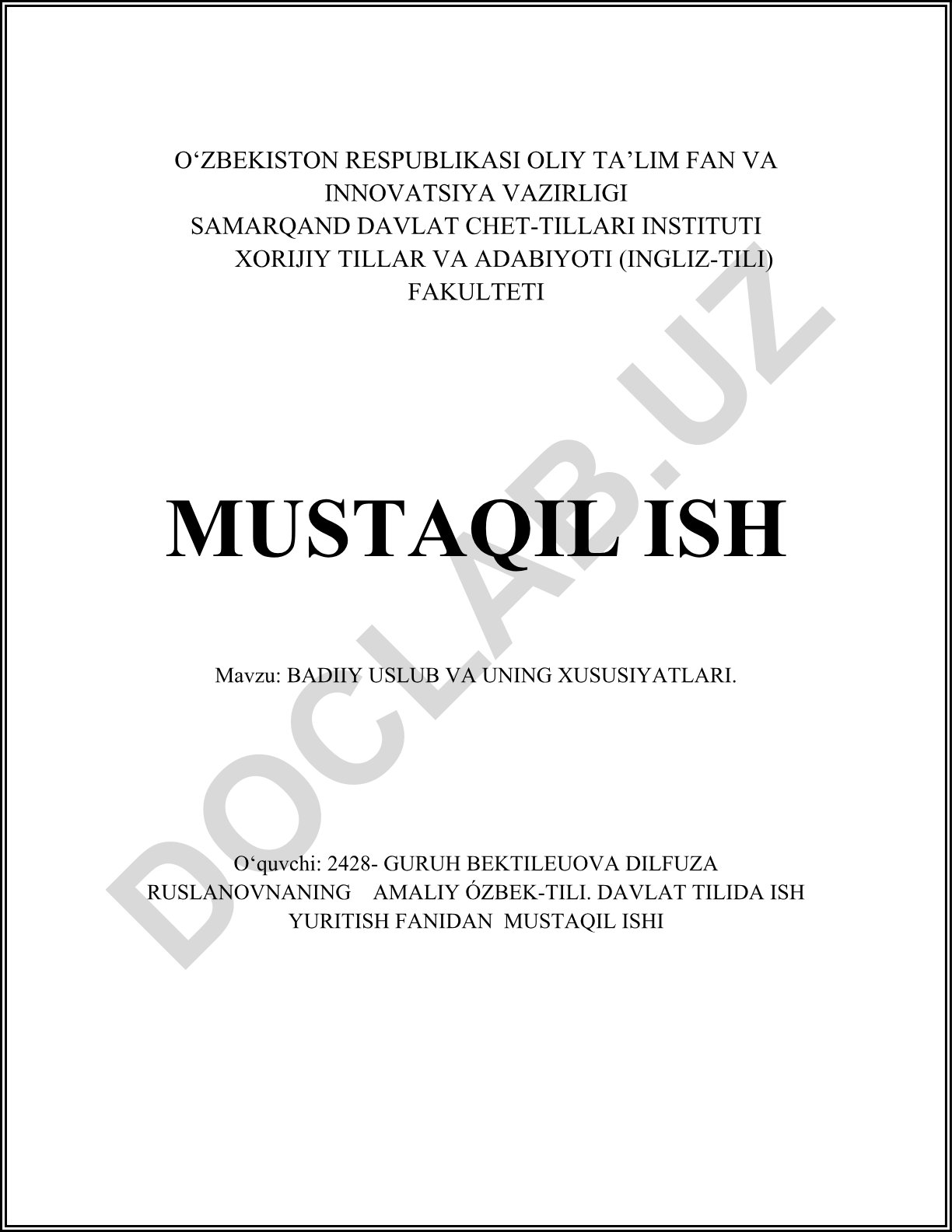 Badiiy uslub va uning xususiyatlari